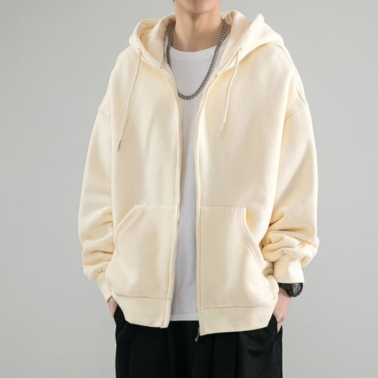 Herren nan Oversize-Kapuzenjacke mit durchgehendem Reißverschluss, doppellagiger Kapuze und Kängurutaschen EB