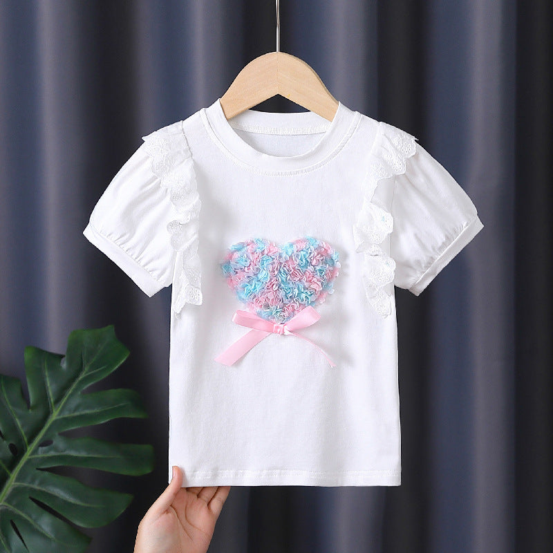 Mädchen T-Shirt mit Rüschendetails und Herzmotiv EB