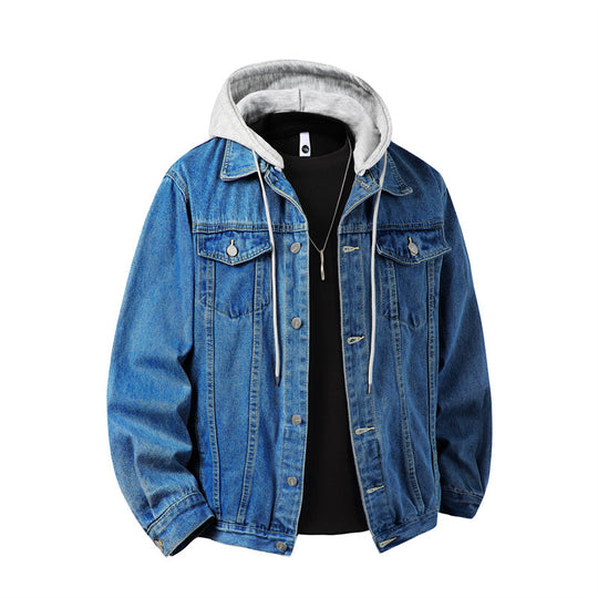 Herren nan Jeansjacke mit angenähter Kapuze Lagenlook robuste Baumwollmischung EB