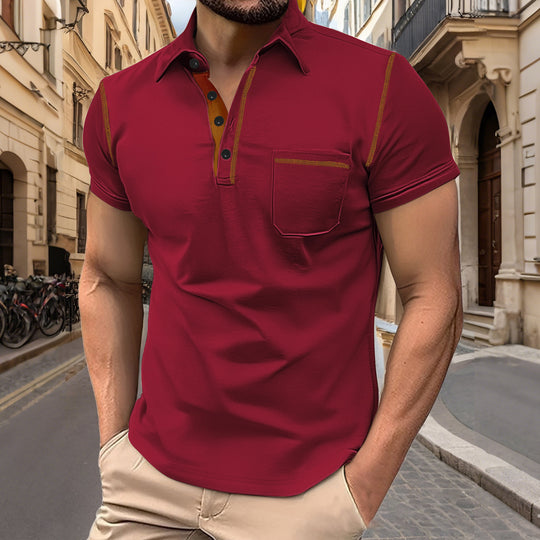 Herren nan Kurzarm-Polo mit Brusttasche, kontrastierender Steppnaht und Hemdkragen EB
