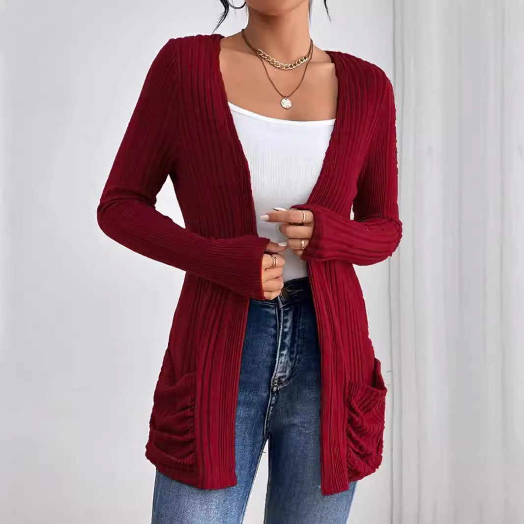 Damen Strickjacke mit strukturiertem Rippdesign und praktischen Taschen EB