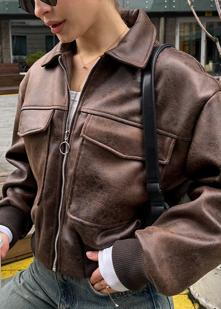 EB | Distressed Fauxleder Zip-Jacke