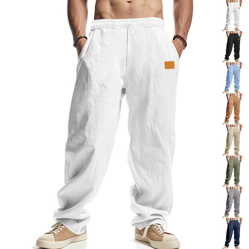 Herren locker geschnittene Leinenhose mit verstellbarem Kordelzug und praktischen Seitentaschen EB