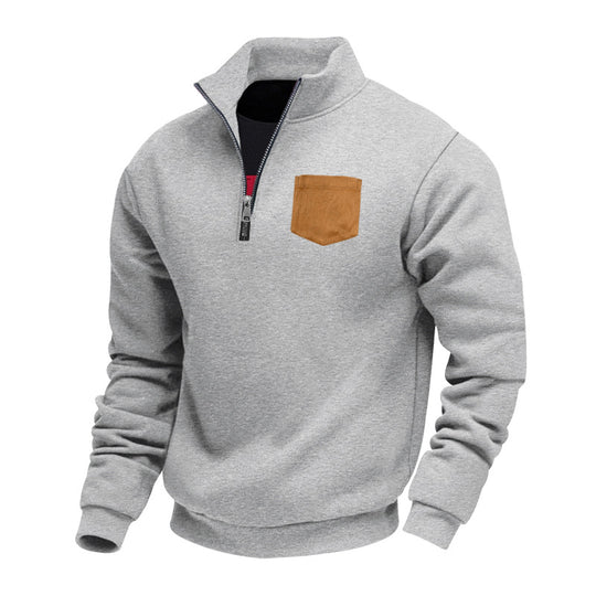 Herren Fleece-Pullover mit hohem Kragen und praktischer Brusttasche EB