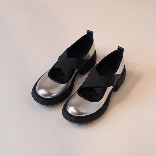 Damen Komfortable Ballerinas mit elastischem Kreuzriemen und glänzender Oberflächenstruktur EB