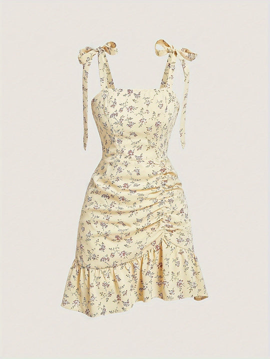Damen verspieltes Mini-Kleid mit Rüschendetails und Schleifen EB
