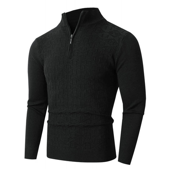 Herren Strickpullover mit modernem Zopfmuster und Halbreißverschluss EB