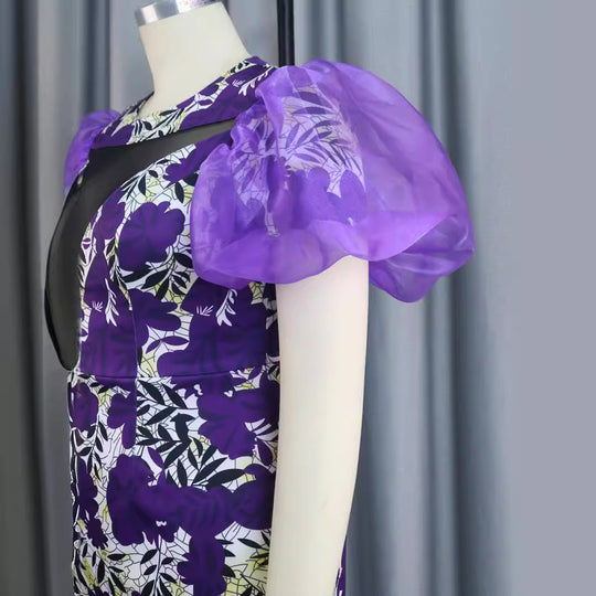 Damen Kleid mit floralem Muster und voluminösen Chiffonärmeln EB