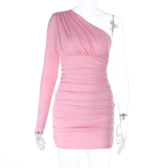 Damen Elegantes One-Shoulder-Kleid mit Raffung EB
