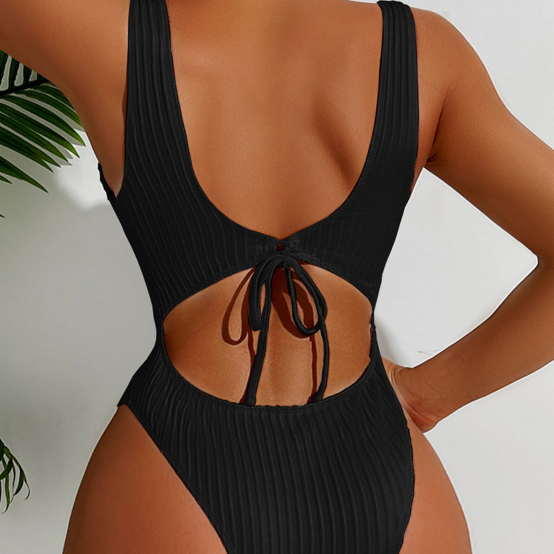 Damen Hoch geschnittener Badeanzug mit strukturiertem Rippendesign EB