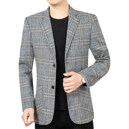Herren Kariertes Slim-Fit Sakko mit strukturiertem Wollmix und aufgesetzten Taschen EB