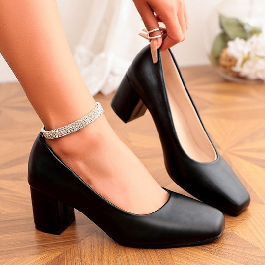 Damen Elegante und klassische Pumps mit mittelhohem Blockabsatz EB