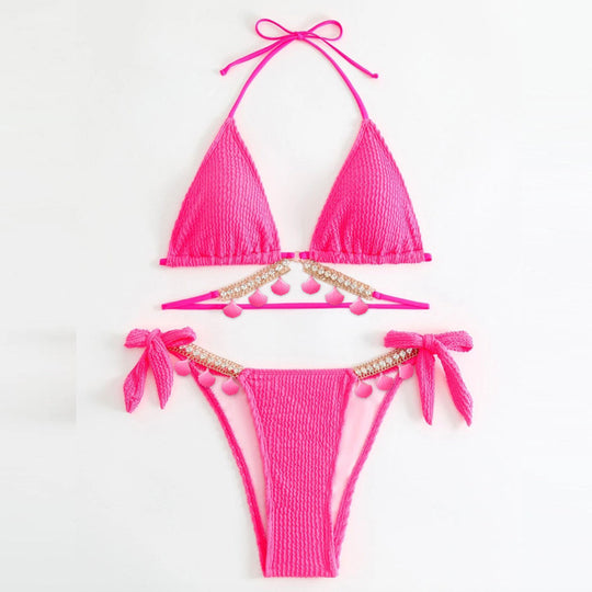 Damen Triangel-Bikini mit verspielten Quasten und glänzenden Details EB