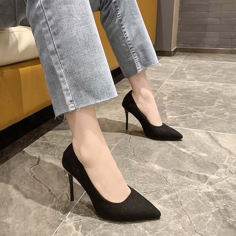 Damen nan spitze Veloursleder-Optik Pumps mit gepolstertem Fußbett und schlankem Stilettoabsatz EB