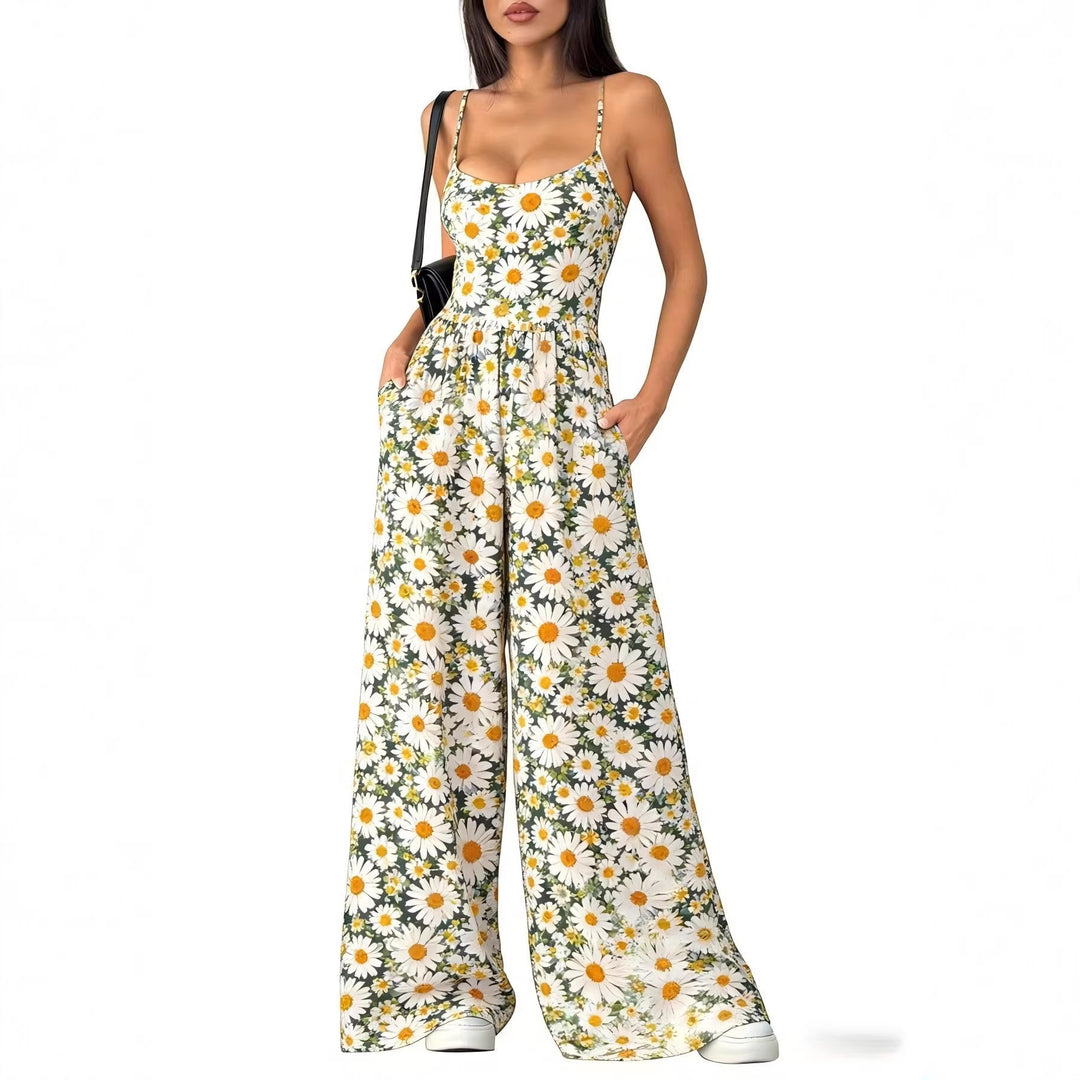 Damen Eleganter Jumpsuit mit geometrischem Print und breiten Beinen EB