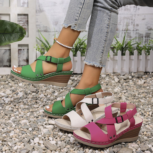 Damen Wedge-Sandalen mit verstellbarem Riemendesign und komfortabler Sohle EB