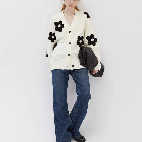 Damen Modischer Strickcardigan mit floralen Applikationen EB