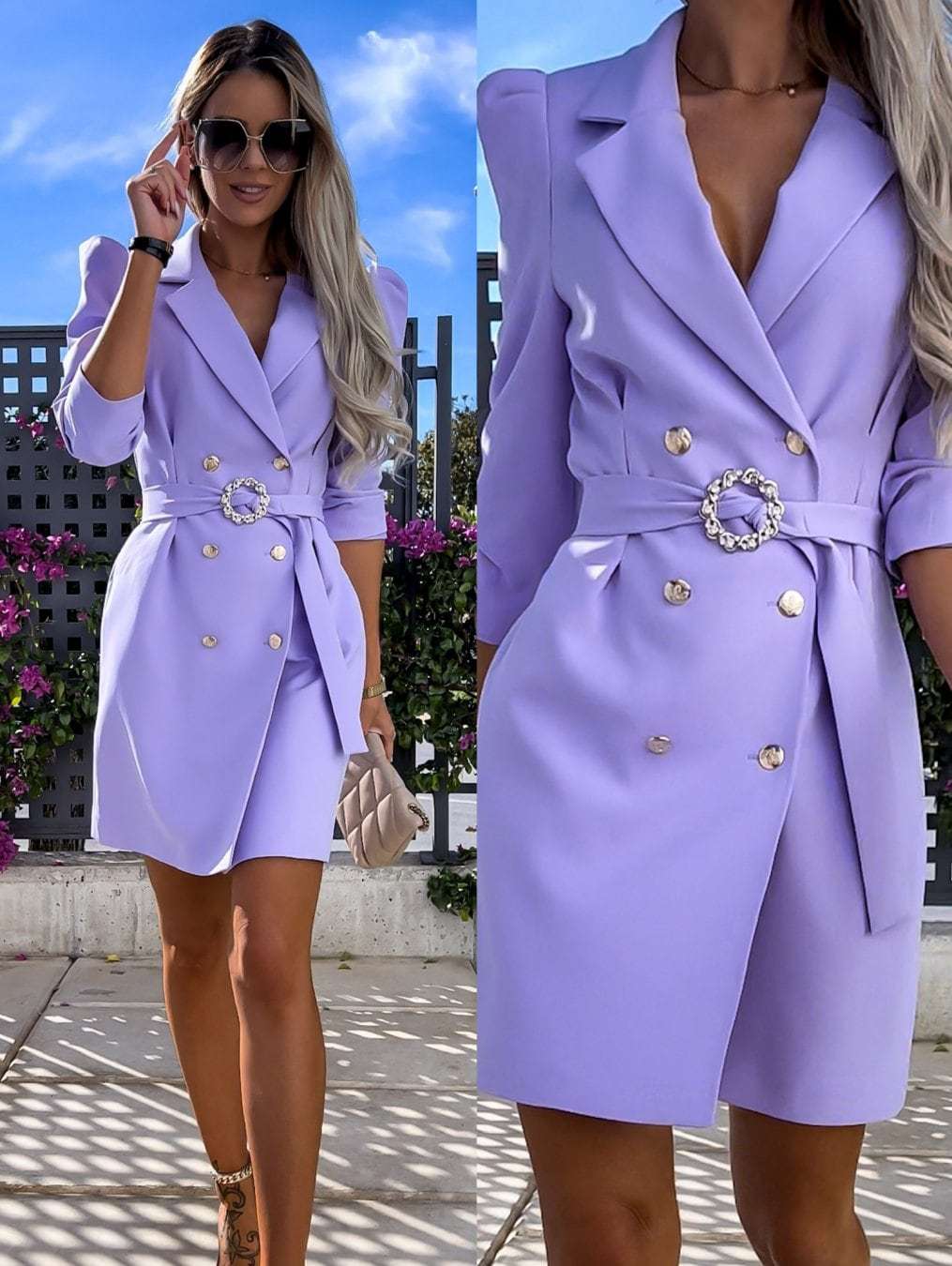 Damen Blazer Kleid mit tailliertem Schnitt und glamourösem Knopfdetail EB