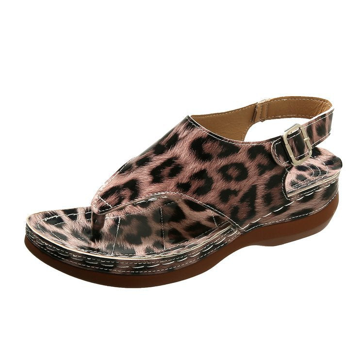 Damen Komfort-Sandaletten mit elegantem Leopardenmuster und verstellbarem Riemendesign EB