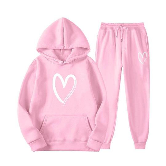 Damen Sweatsuit mit Kängurutasche und herzförmigem Print EB