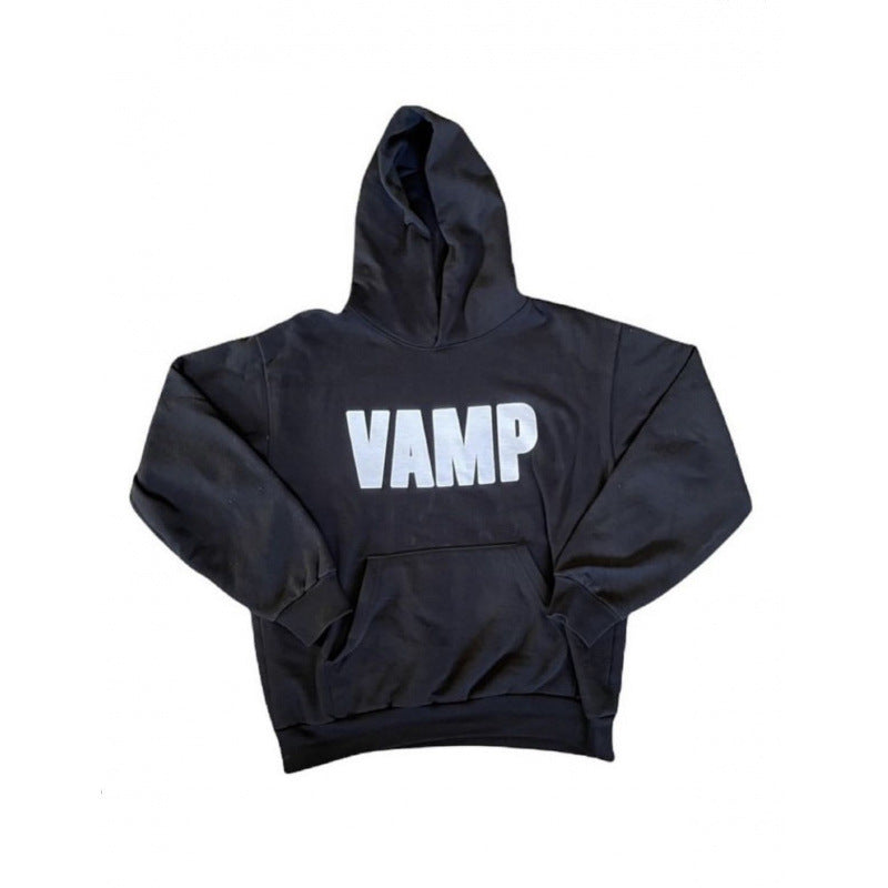 Unisex nan Kapuzensweatshirt mit Used-Frontdruck und Kängurutasche EB