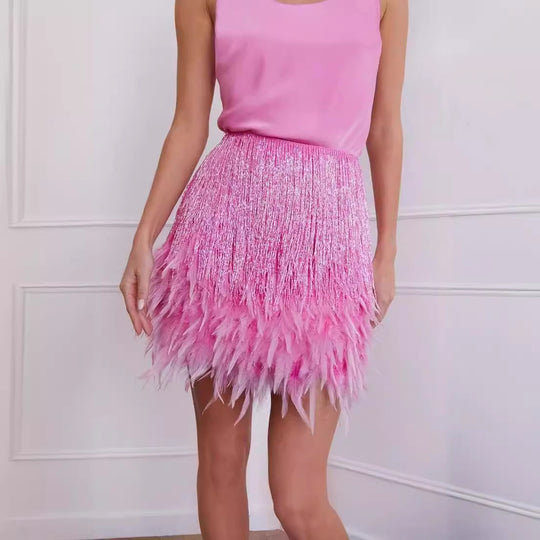 Damen Glitzernder Federnrock EB