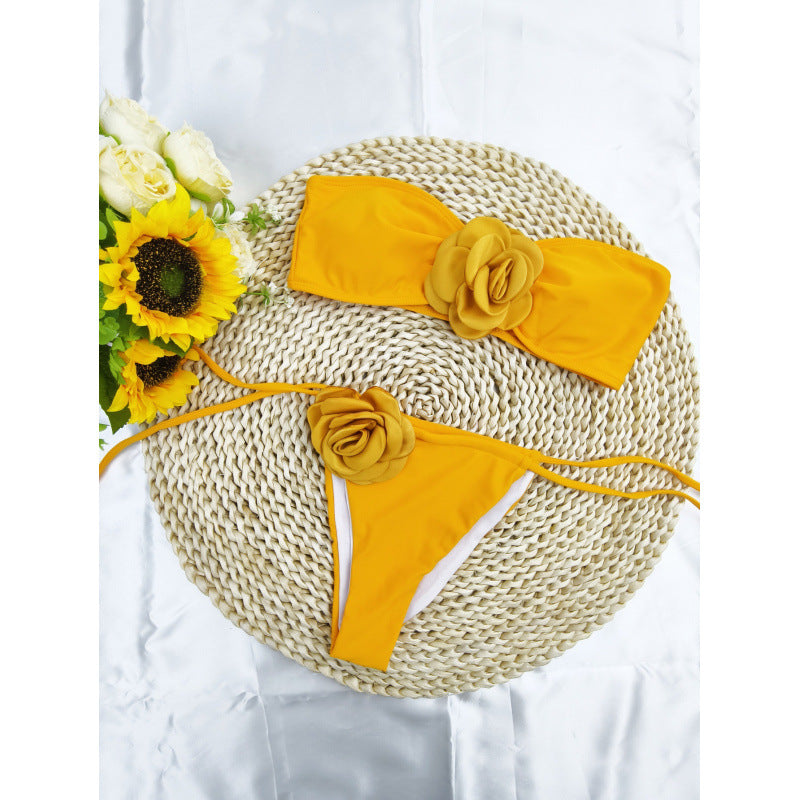 Damen Bandeau-Bikini mit floralem Akzent und verstellbaren Trägern EB