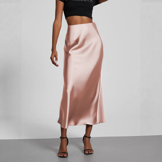 Damen Elegante und fließende Satin Maxiröcke EB