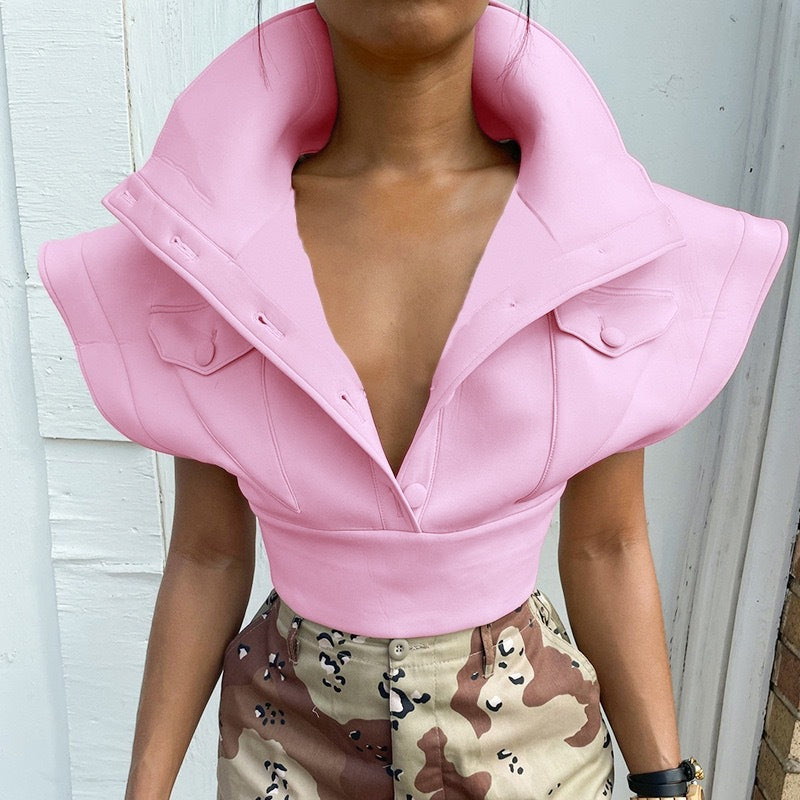 Damen Cropped Blazer mit oversized Kragen EB
