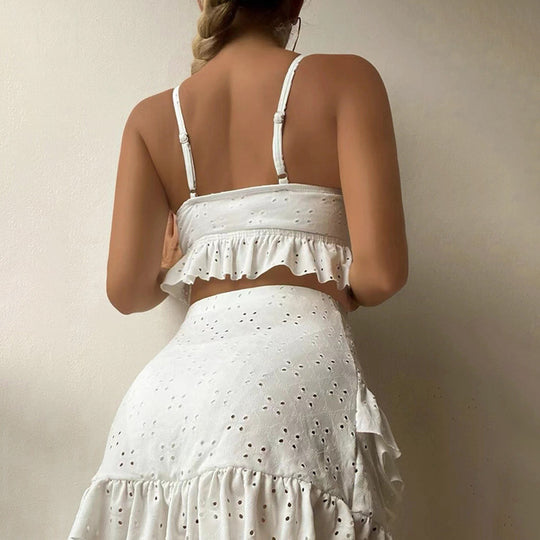 Damen Top und Rock-Set mit Rüschendetails EB