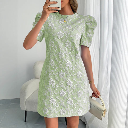 Damen Minikleid mit Puffärmeln und floralen Stickereien EB