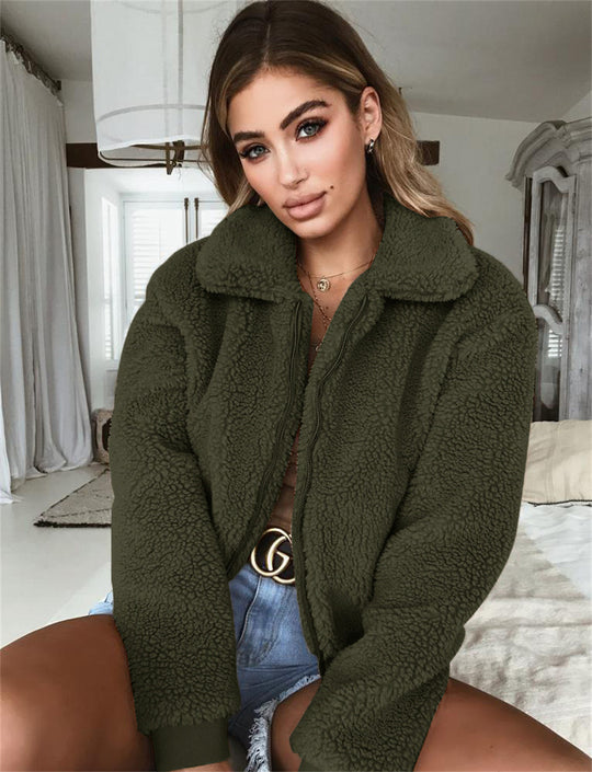 Damen Kuschelige Teddyjacke mit hohem Kragen EB