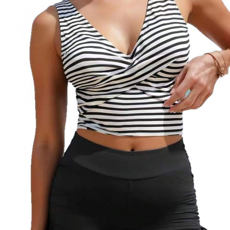 Damen Bikini-Set mit Raffung und trendigem Streifenmuster EB