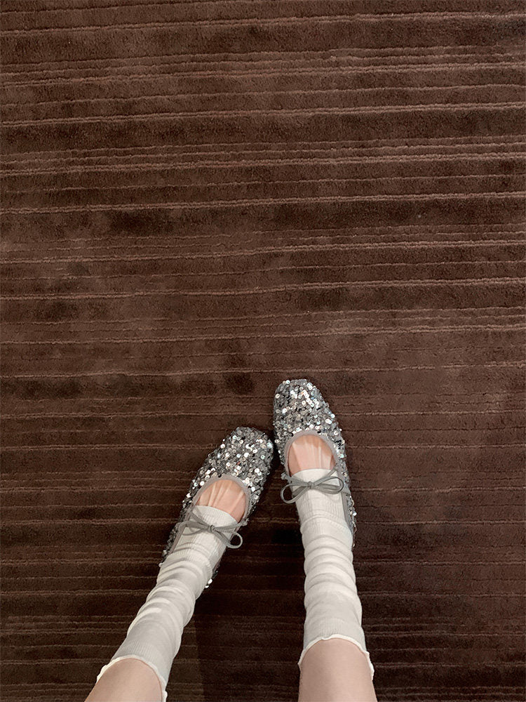 Damen Ballerinas mit glitzerndem Paillettenbesatz und weichem Riemendesign EB