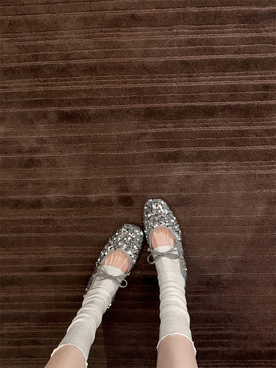 Damen Ballerinas mit glitzerndem Paillettenbesatz und weichem Riemendesign EB