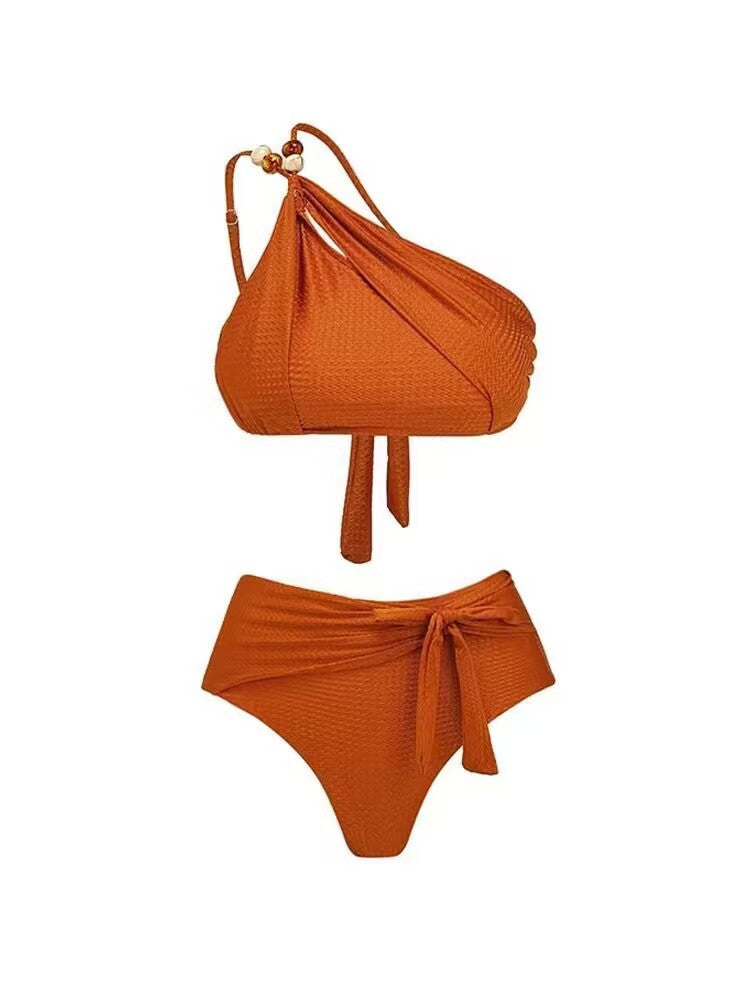 Damen Badeanzug-Set mit asymmetrischem Oberteil und elegantem Sarong EB