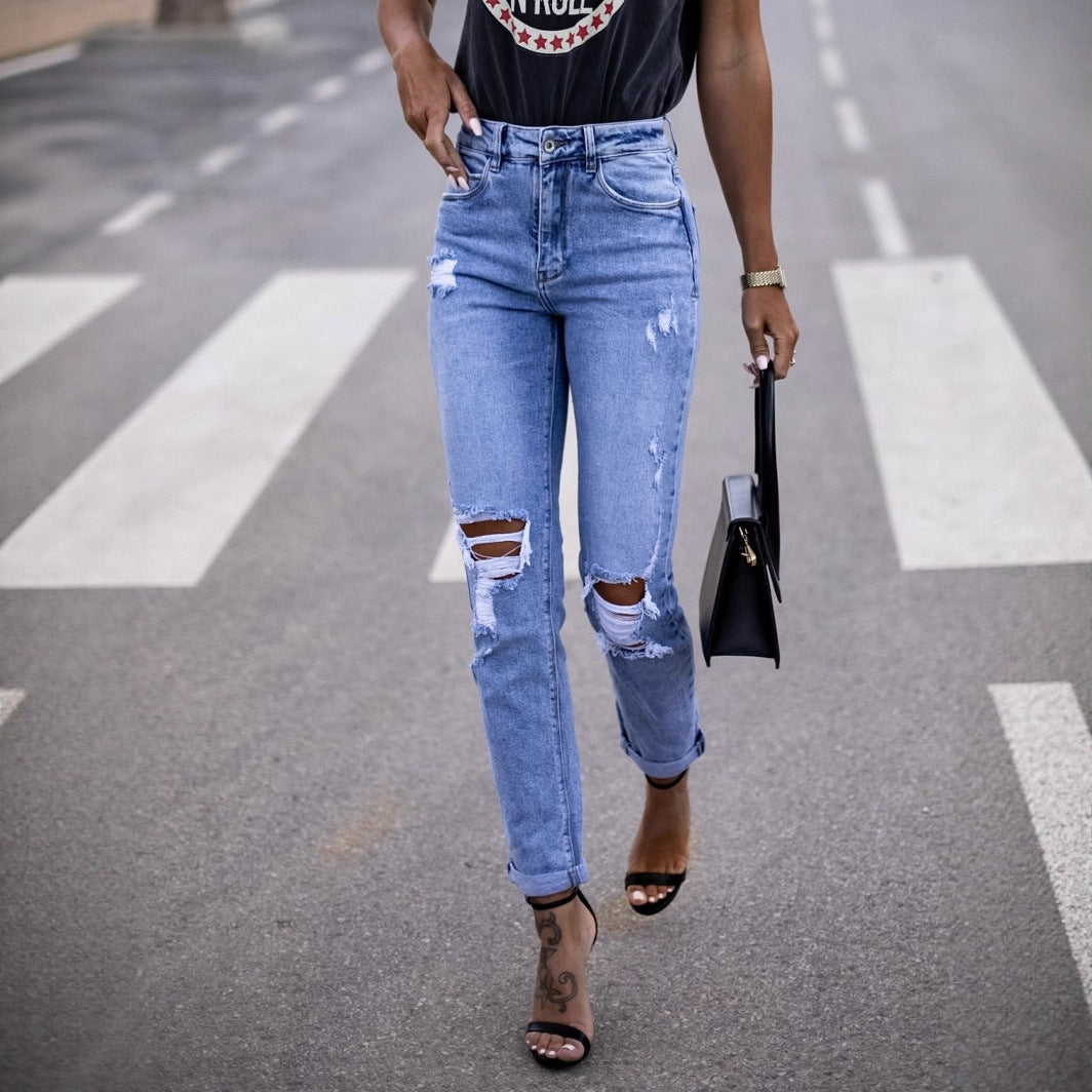 Damen Ripped High-Waist Jeans im modernen Schnitt EB