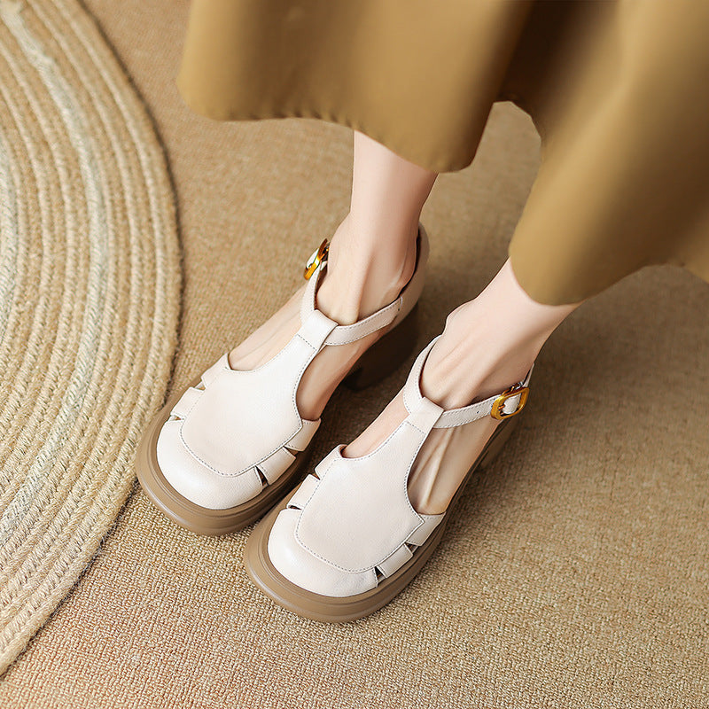 Damen Plateau-Sandalen im eleganten T-Strap Design mit modischem Verschluss EB