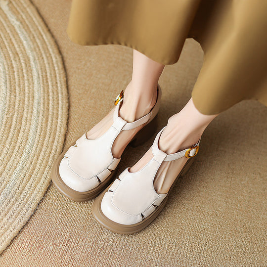 Damen Plateau-Sandalen im eleganten T-Strap Design mit modischem Verschluss EB