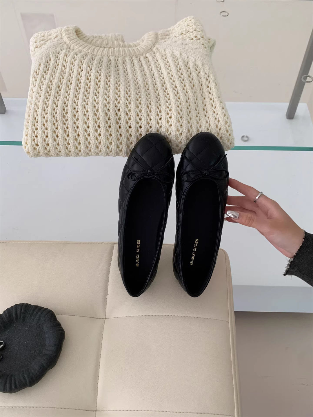Damen Elegante Ballerinas mit quiltierter Oberfläche und dekorativem Schleifen-Detail EB