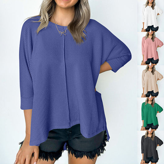 Damen lässiges V-Neck Oberteil mit strukturiertem Design und lockerer Passform EB