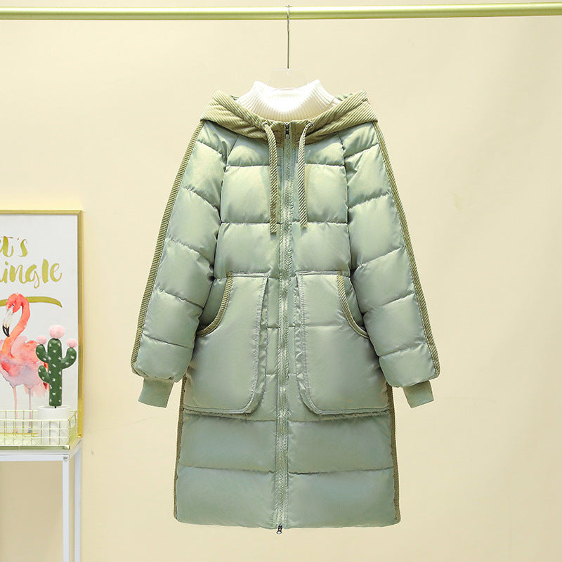 Damen Langer isolierter Pufferparka mit abnehmbarer Kapuze und großen Taschen EB
