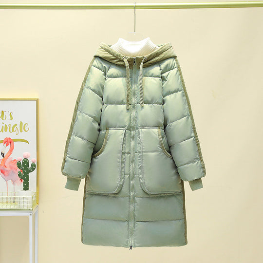Damen Langer isolierter Pufferparka mit abnehmbarer Kapuze und großen Taschen EB