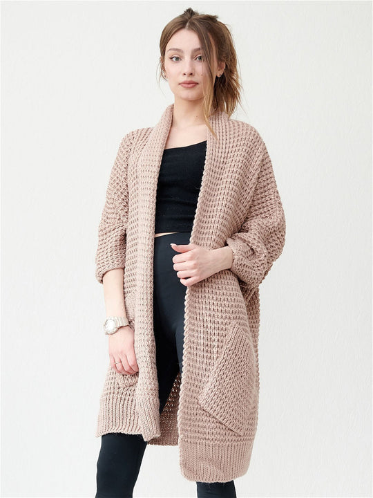 EB | Strickjacke - Oversized Fit - Offene Vorderseite - Gerippte Kanten - Große Taschen