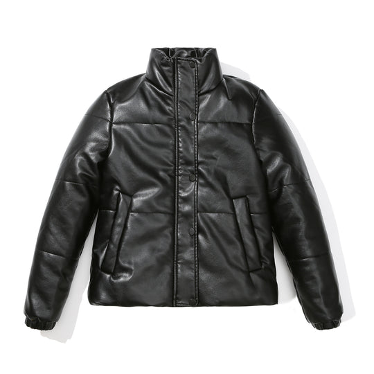 Damenkuschelige Kunstlederjacke mit raffiniertem Steppdesign EB