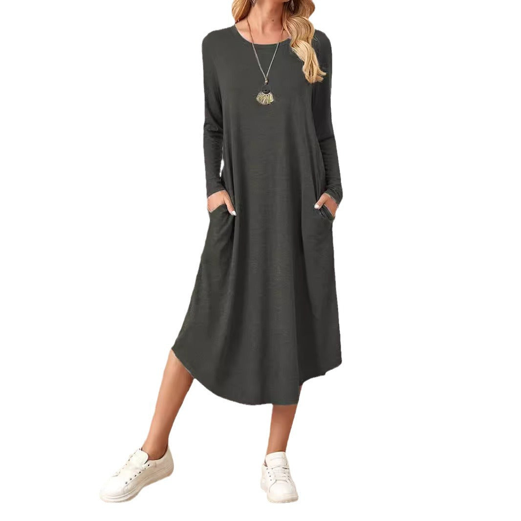Damen lässiges Maxikleid mit elegantem Schnitt und hohem Saum EB