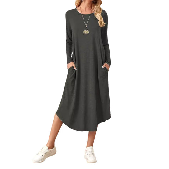 Damen lässiges Maxikleid mit elegantem Schnitt und hohem Saum EB