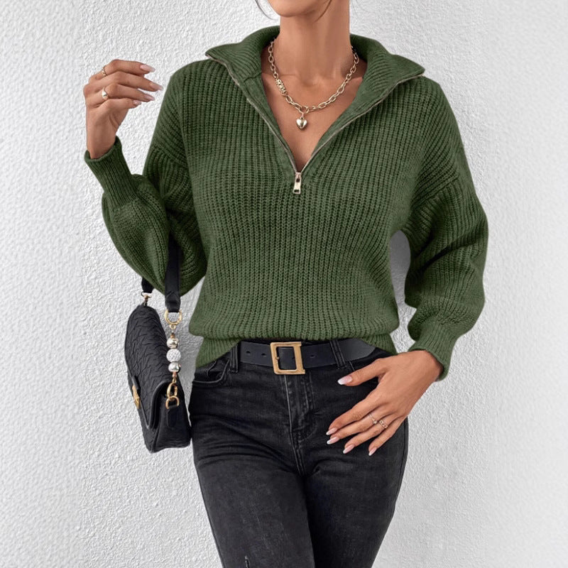 Damen modischer Pullover mit hochgeschlossenem Kragen und Reißverschluss EB