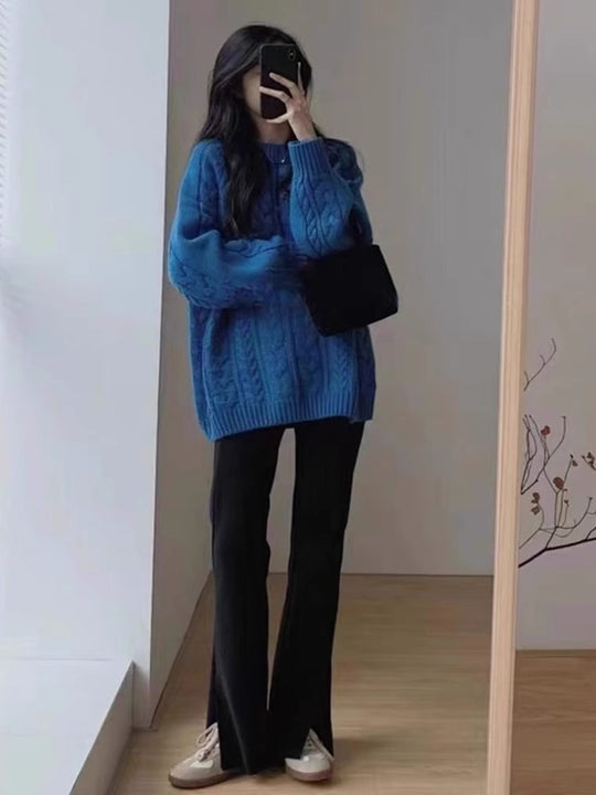 Damen Grobstrickpullover im lässigen Oversized-Stil mit Zopfmuster EB