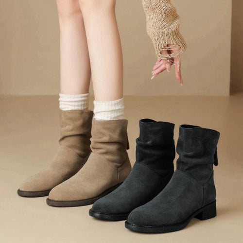 Damen Modische Stiefeletten mit hohem Kragen und seitlichem Reißverschluss EB